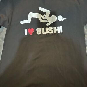 Black Graphic Tee with I Love Sushi Design